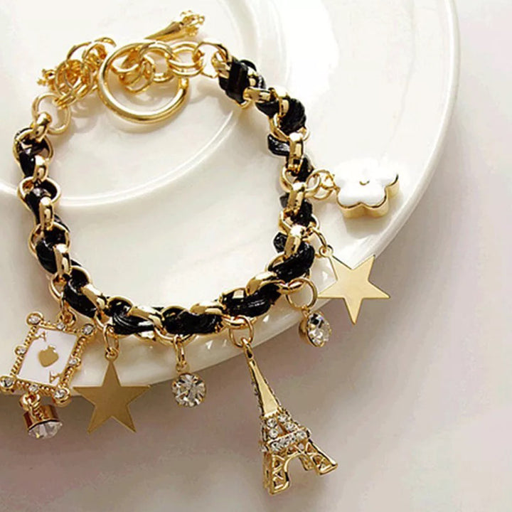 Studded Eiffel Tower Star Charms Bracelet