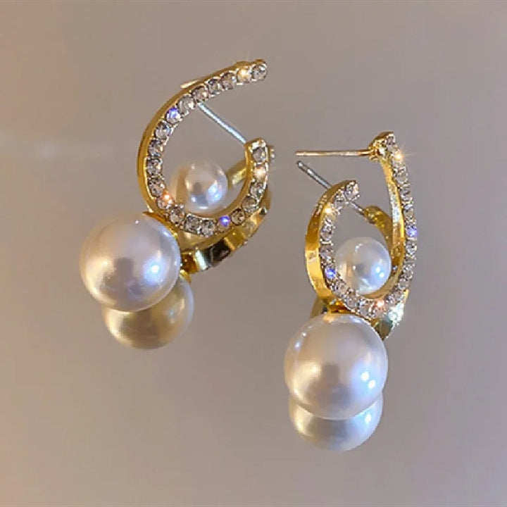 3 in 1 Drop Pearl Earrings C-Shaped Circle Dangle Earrings