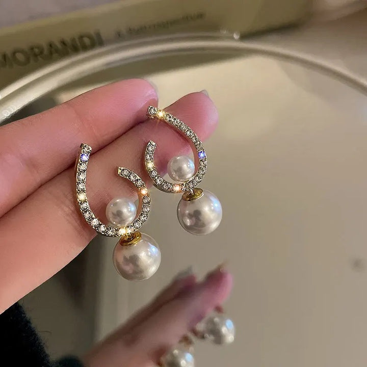 3 in 1 Drop Pearl Earrings C-Shaped Circle Dangle Earrings