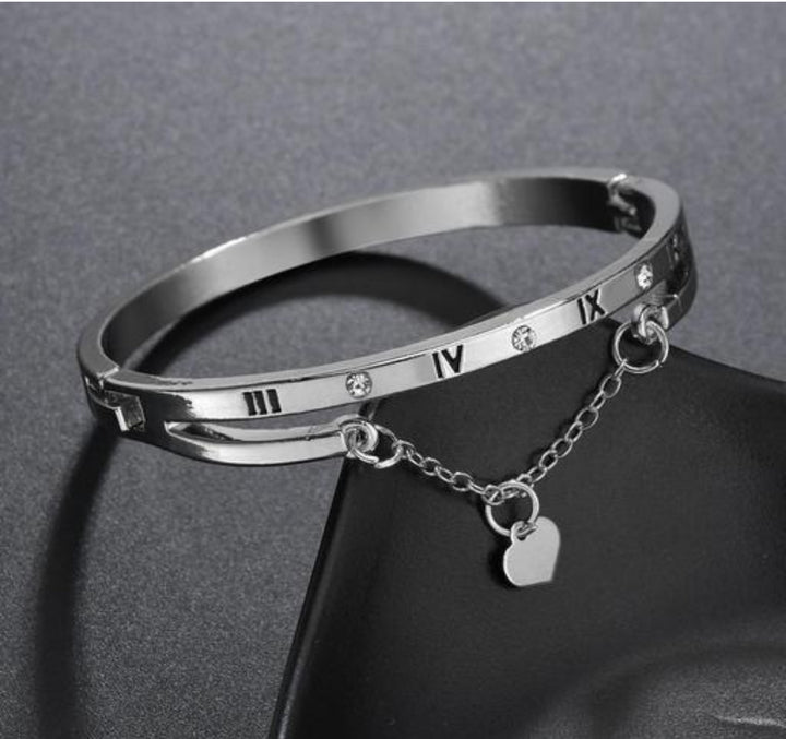 Roman Numerals Heart Charm Bracelet