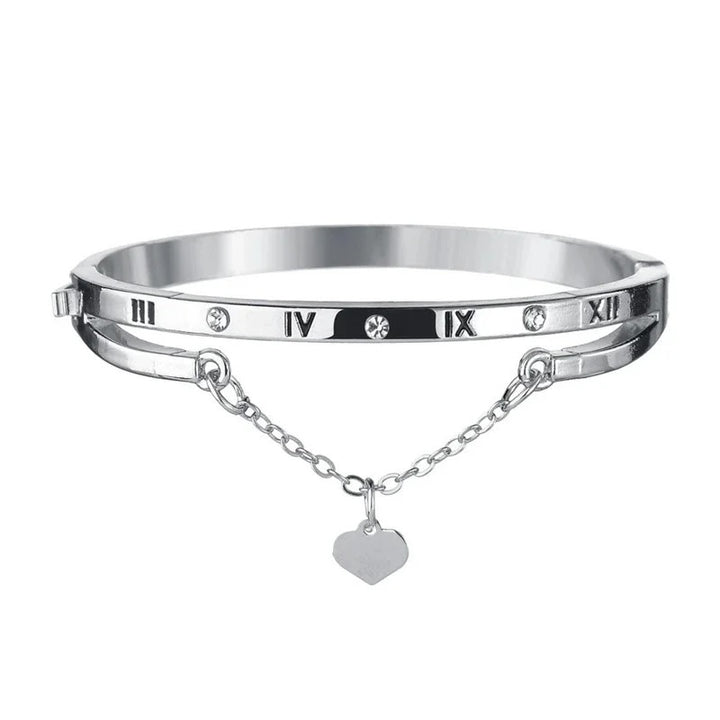 Roman Numerals Heart Charm Bracelet