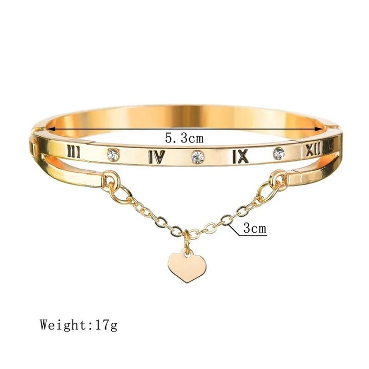 Roman Numerals Heart Charm Bracelet