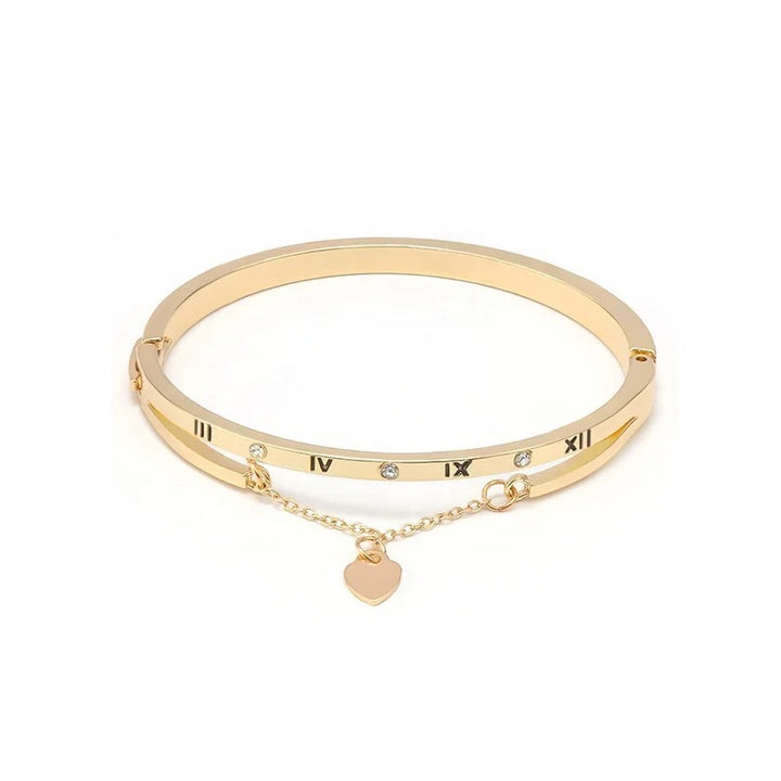 Roman Numerals Heart Charm Bracelet