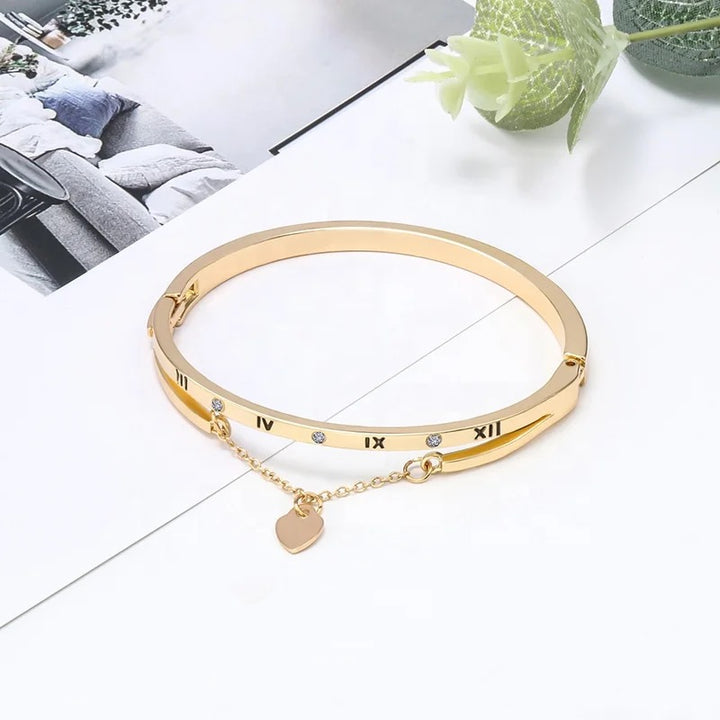 Roman Numerals Heart Charm Bracelet
