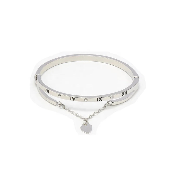 Roman Numerals Heart Charm Bracelet