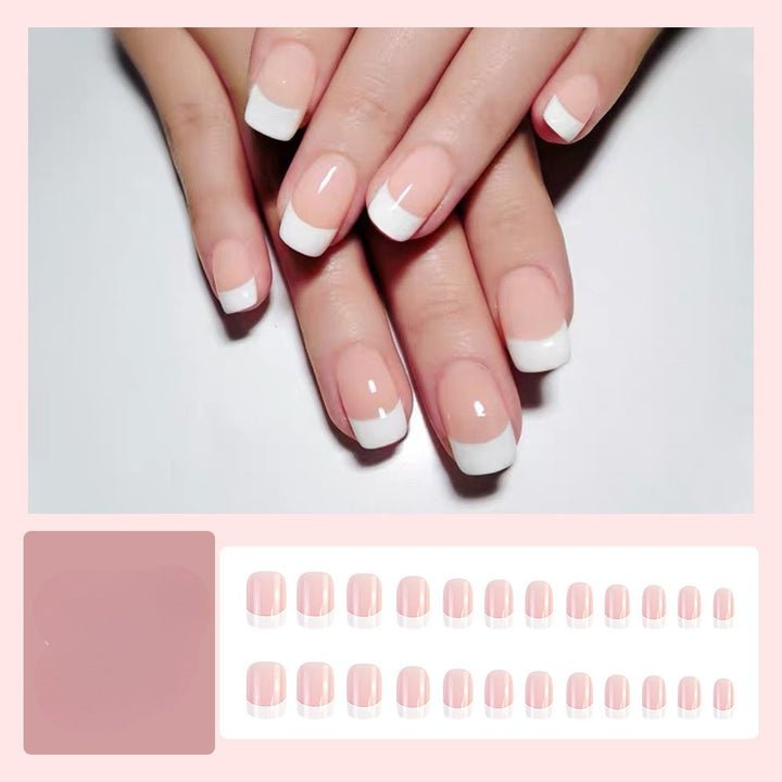 Vembley Set of 24 Artificial Reusable Nails in French Manicure Style With Glue