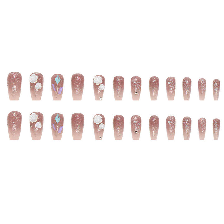 Vembley Set of 24 Artificial Reusable Nails In Purple With Flower With Glue