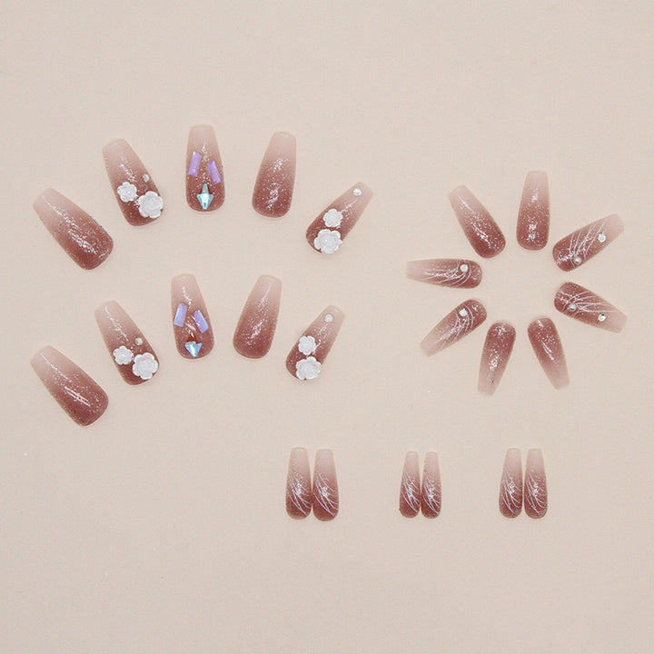 Vembley Set of 24 Artificial Reusable Nails In Purple With Flower With Glue