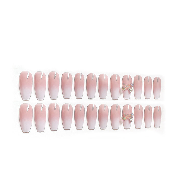 Vembley Set of 24 Artificial Reusable Nails In Pink Cream Color With Bow With Glue Cream, Natural, Nude