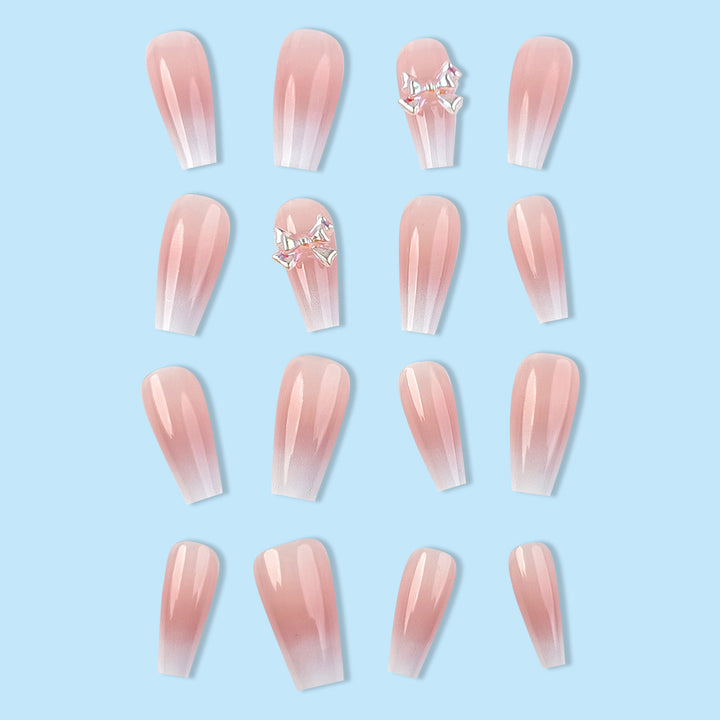 Vembley Set of 24 Artificial Reusable Nails In Pink Cream Color With Bow With Glue Cream, Natural, Nude