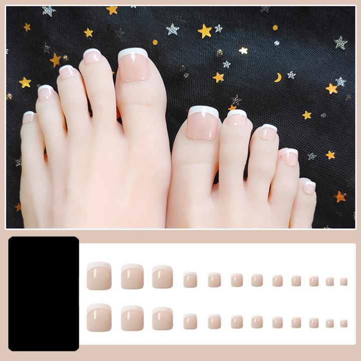 Vembley Set of 24 Artificial Reusable Toe Nails in Natural French Manicure design
