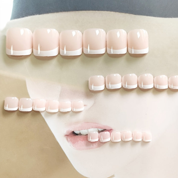 Vembley Set of 24 Artificial Reusable Toe Nails in Natural French Manicure design