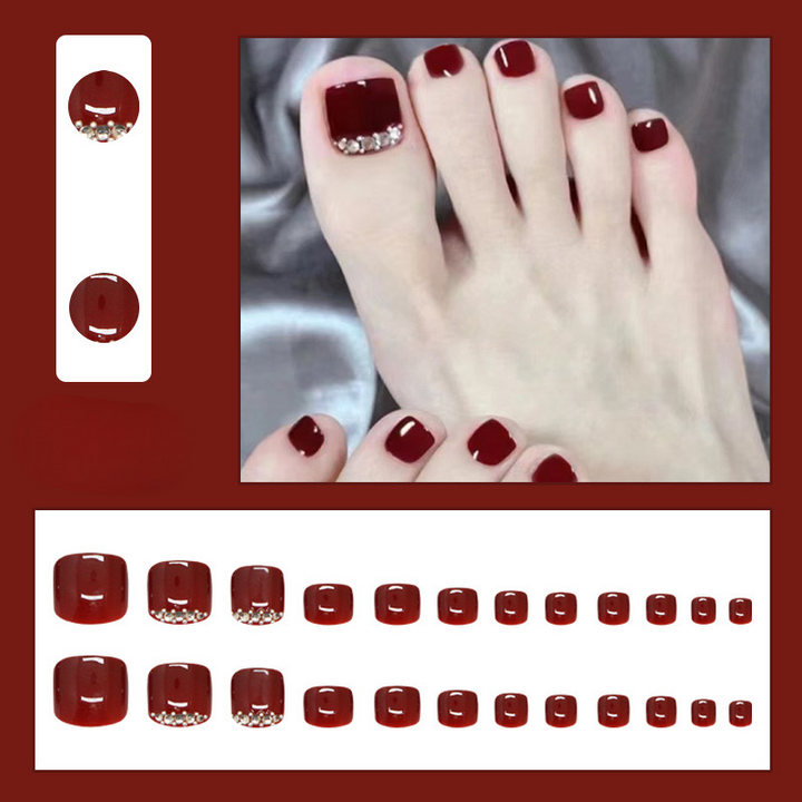 Vembley Set of 24 Artificial Reusable Toe Nails in Maroon Red colour With Glue And Stickers