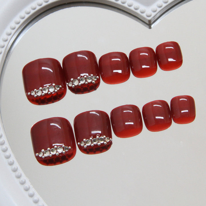 Vembley Set of 24 Artificial Reusable Toe Nails in Maroon Red colour With Glue And Stickers