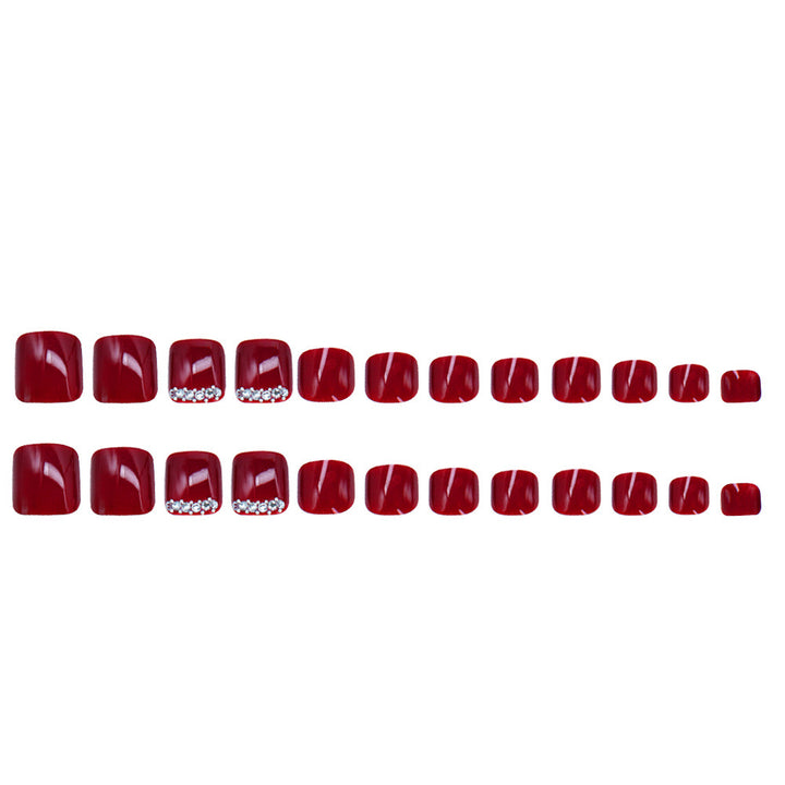 Vembley Set of 24 Artificial Reusable Toe Nails in Maroon Red colour With Glue And Stickers