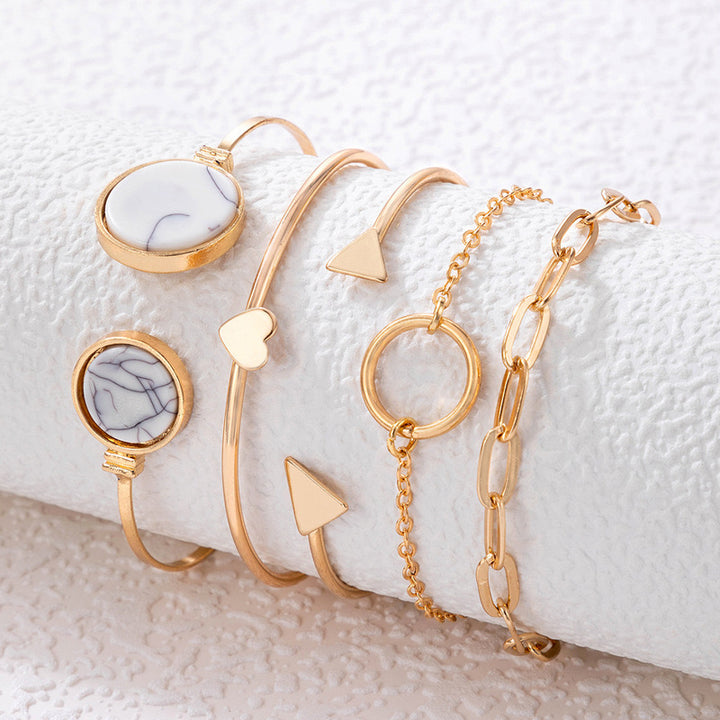 Vembley Gold Plated Gold Toned Set of 5 Contemporary Stackable Korean Bracelet Set For Women and Girls