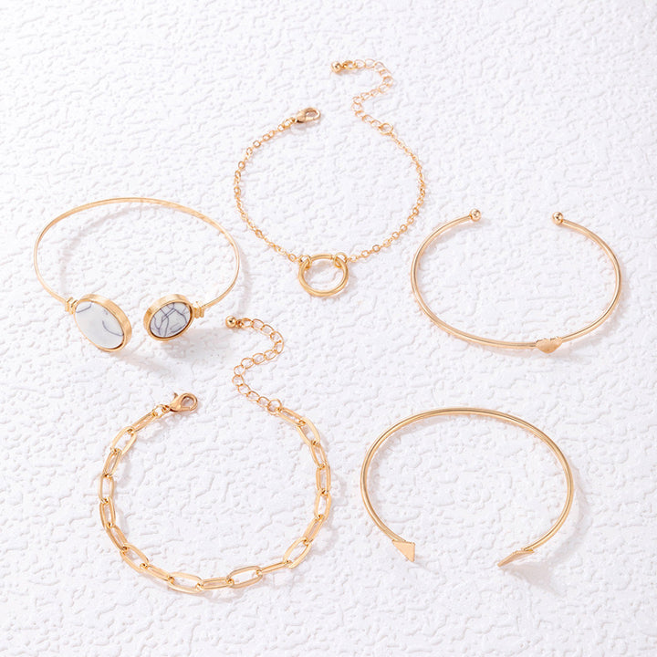 Vembley Gold Plated Gold Toned Set of 5 Contemporary Stackable Korean Bracelet Set For Women and Girls