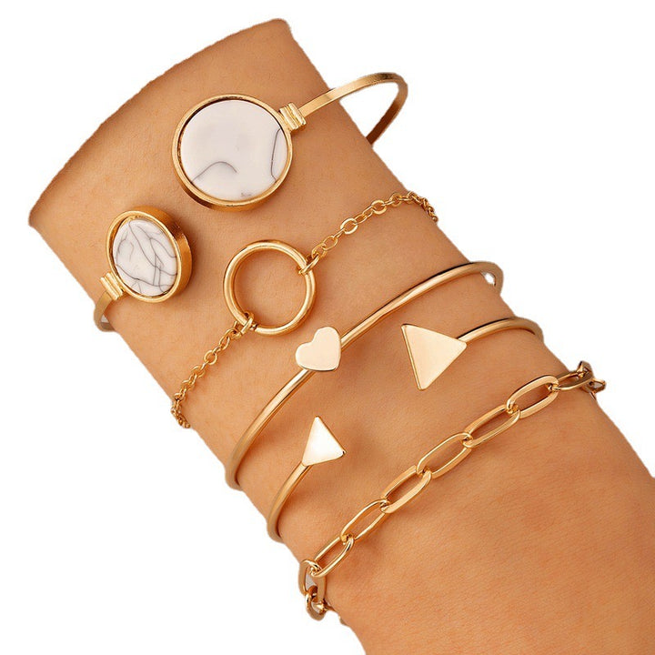 Vembley Gold Plated Gold Toned Set of 5 Contemporary Stackable Korean Bracelet Set For Women and Girls