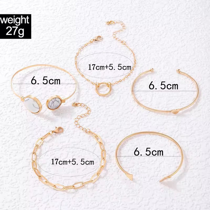 Vembley Gold Plated Gold Toned Set of 5 Contemporary Stackable Korean Bracelet Set For Women and Girls