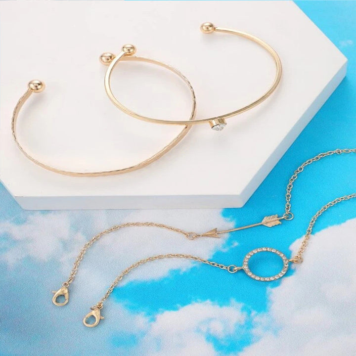 Vembley Gold Toned Gold Plated Set of 4 Contemporary Stackable Bracelet Set For Women and Girls