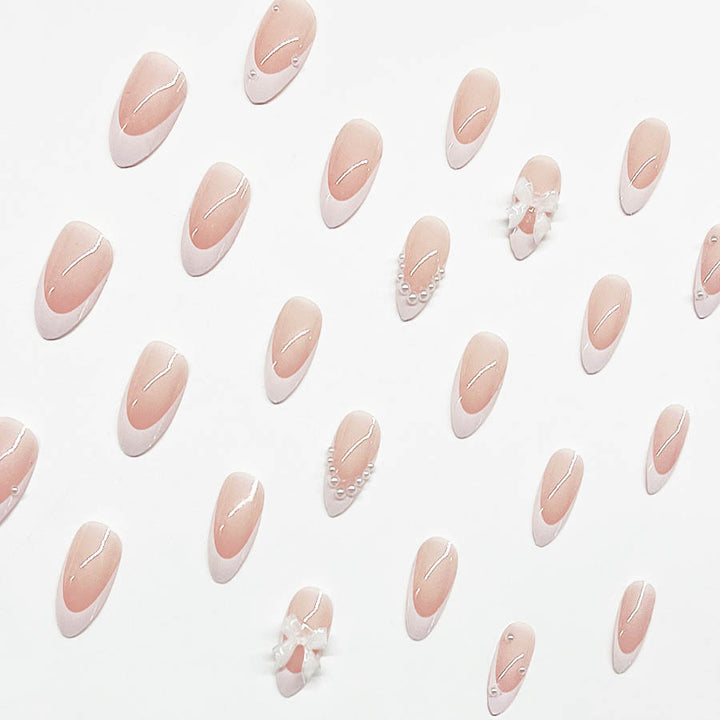 Vembley Set of 24 Pcs Artificial Reusable Press On Nails In Bowknot And Pearl Design With Sticker And Glue