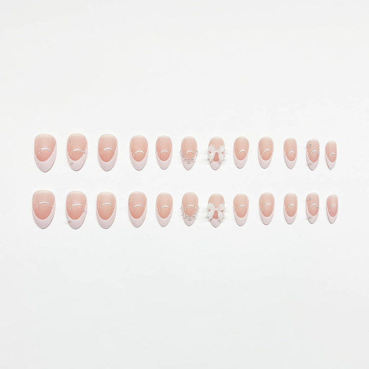 Vembley Set of 24 Pcs Artificial Reusable Press On Nails In Bowknot And Pearl Design With Sticker And Glue