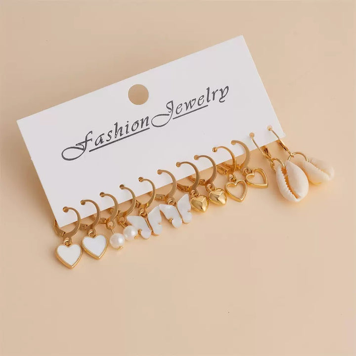 Vembley Trendy 12 Pair Gold Plated Charm Hoop Earring Set for Women & Girls