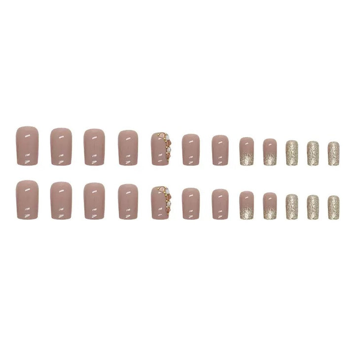 Vembley Elegant Nude Gold Sparkle Artificial Nail Set with stone for Women and Girls with Glue