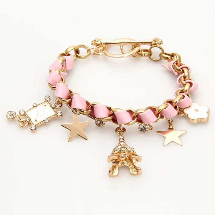 Studded Eiffel Tower Star Charms Bracelet