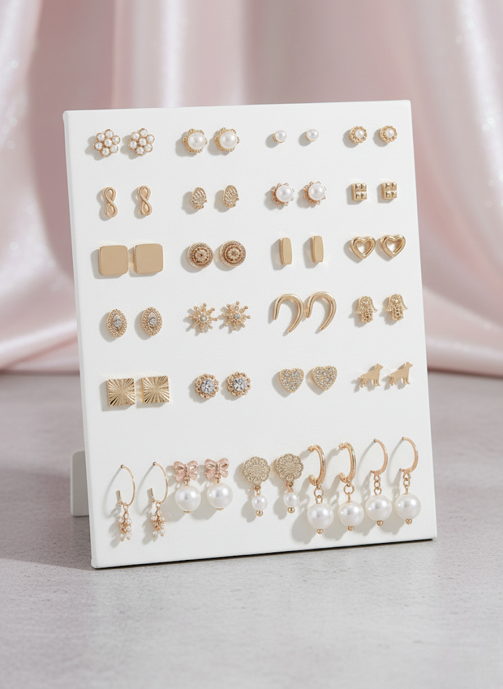 Vembley Stylish 25 Pair Gold Plated Pearl and Stud Earring Combo Set
