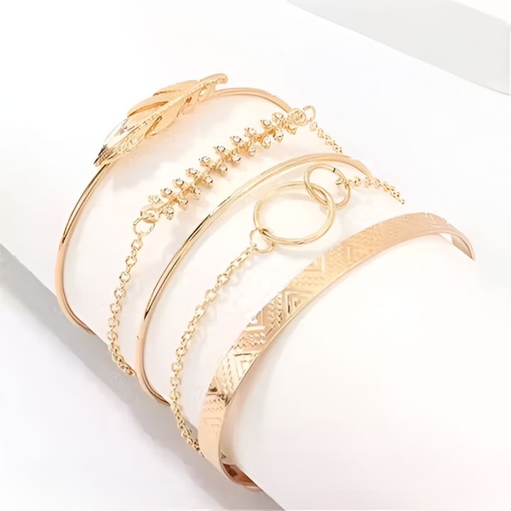 Vembley Gold Toned Gold Plated Set of 5 Stackable Bracelet Set For Women and Girls