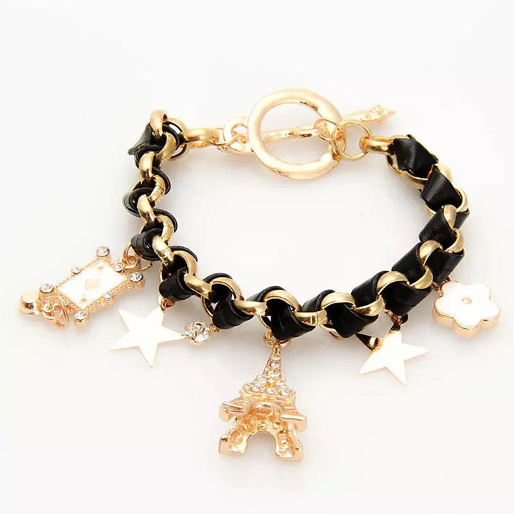 Studded Eiffel Tower Star Charms Bracelet
