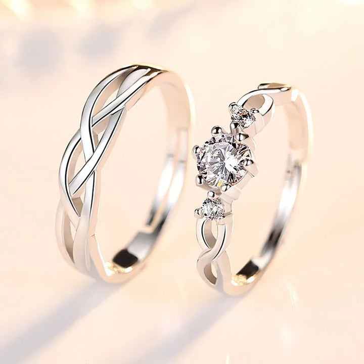 Premium Zircon Sterling Silver Plated Adjustable Couple Rings Set