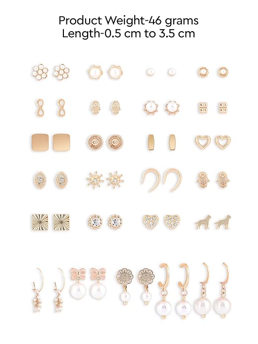 Vembley Stylish 25 Pair Gold Plated Pearl and Stud Earring Combo Set