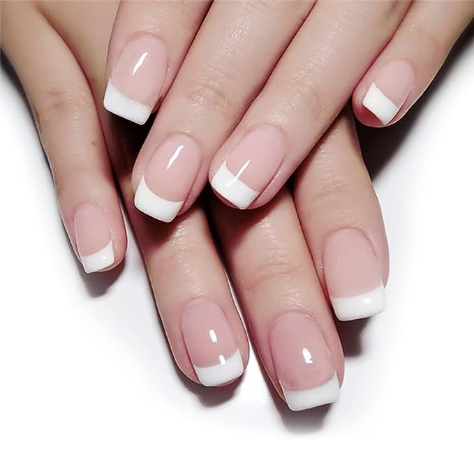 Vembley Set of 24 Artificial Reusable Nails in French Manicure Style With Glue