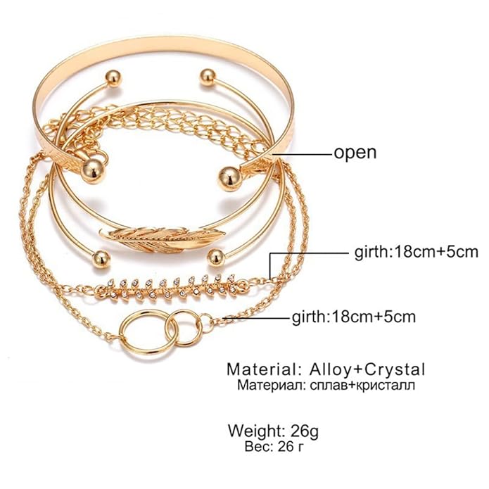 Vembley Gold Toned Gold Plated Set of 5 Stackable Bracelet Set For Women and Girls