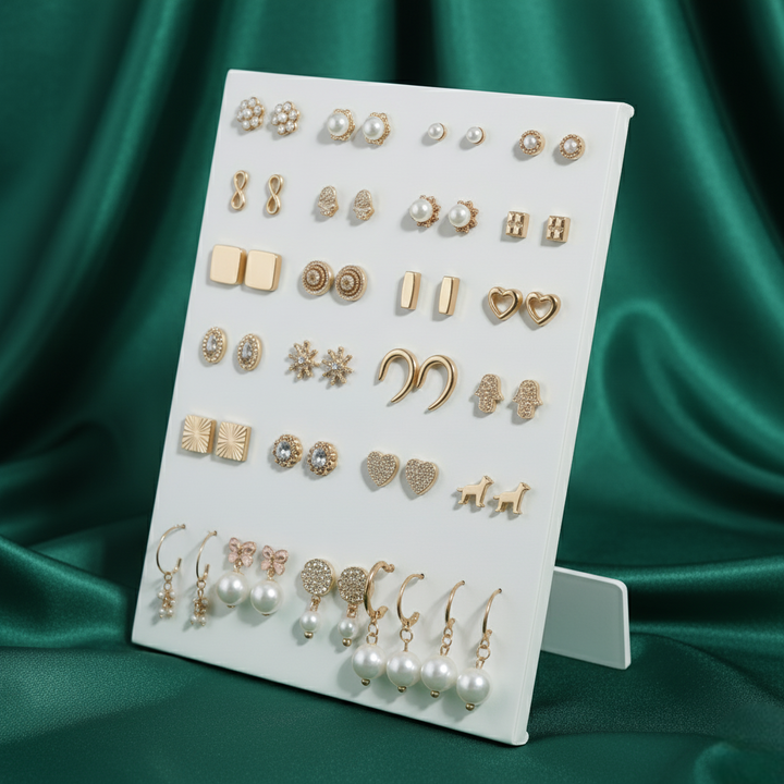 Vembley Stylish 25 Pair Gold Plated Pearl and Stud Earring Combo Set