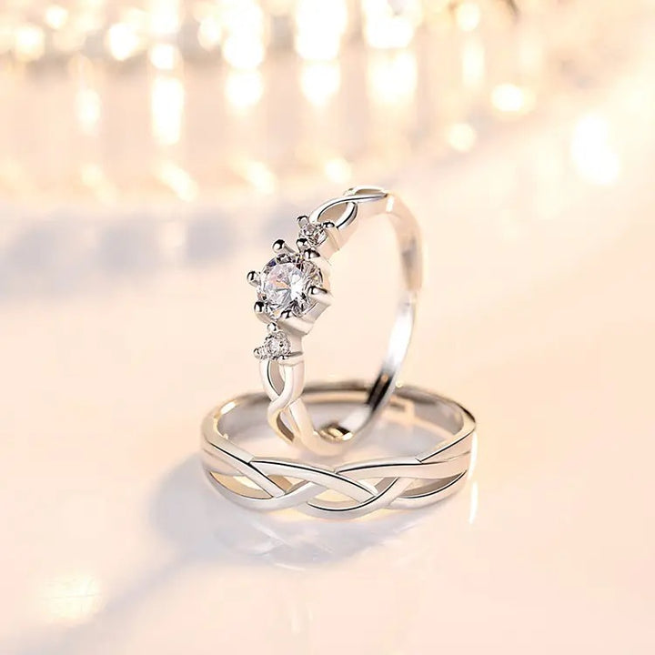 Premium Zircon Sterling Silver Plated Adjustable Couple Rings Set
