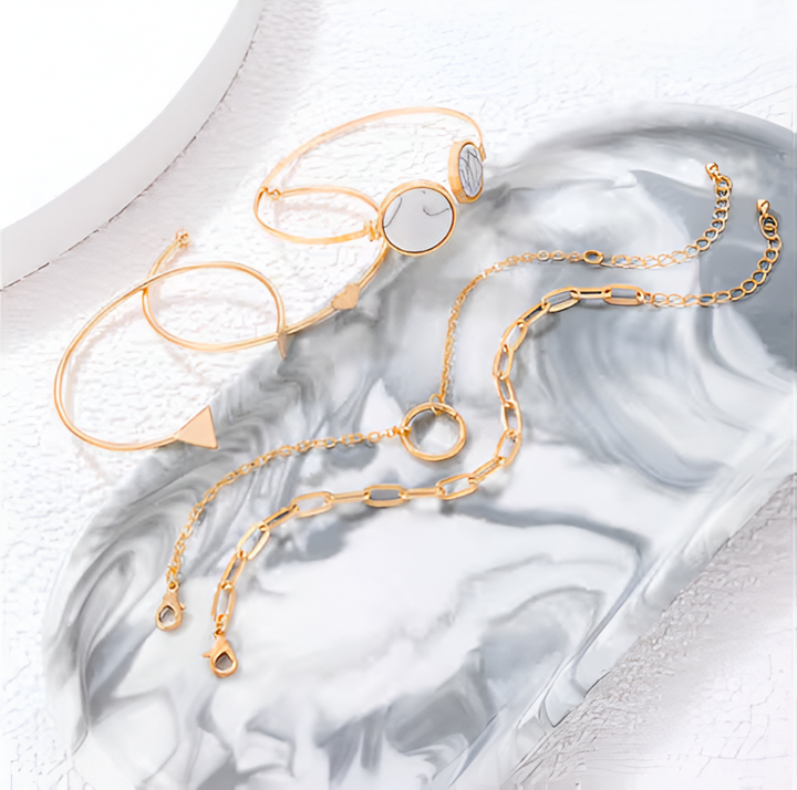 Vembley Gold Plated Gold Toned Set of 5 Contemporary Stackable Korean Bracelet Set For Women and Girls