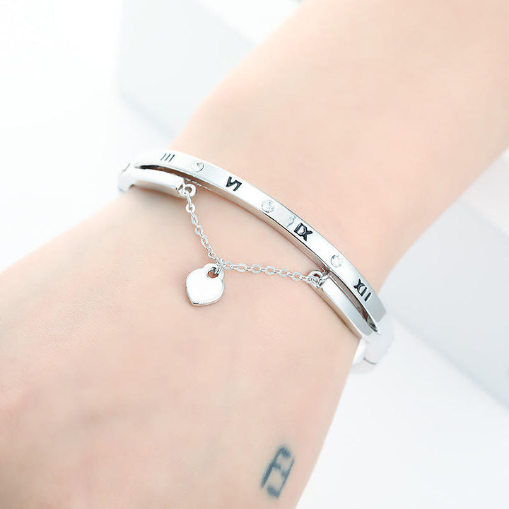 Roman Numerals Heart Charm Bracelet