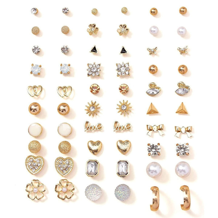 Vembley Set Of 30 Pairs Gold-Plated Trendy Crystal & Pearl Stud Earring for Women