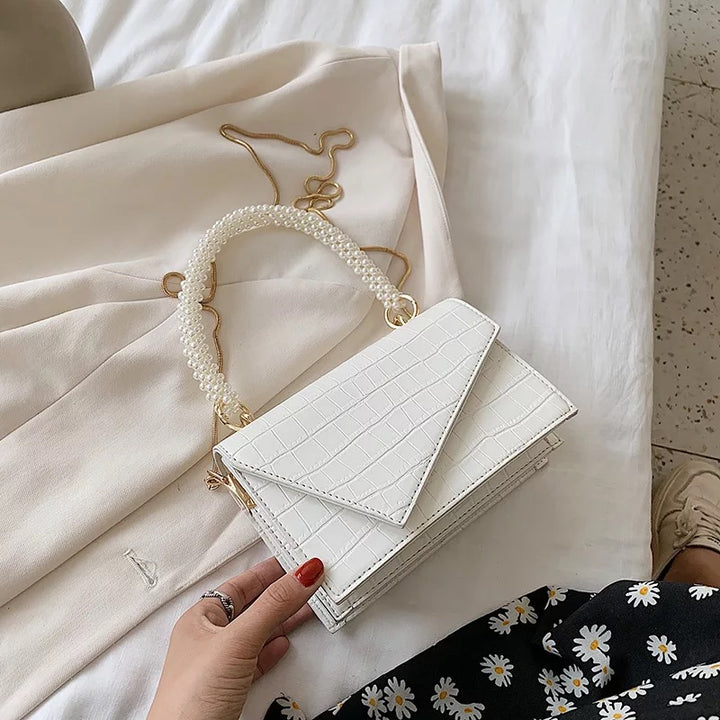 White Pearl Elysian Tote Bag With Chain Sling