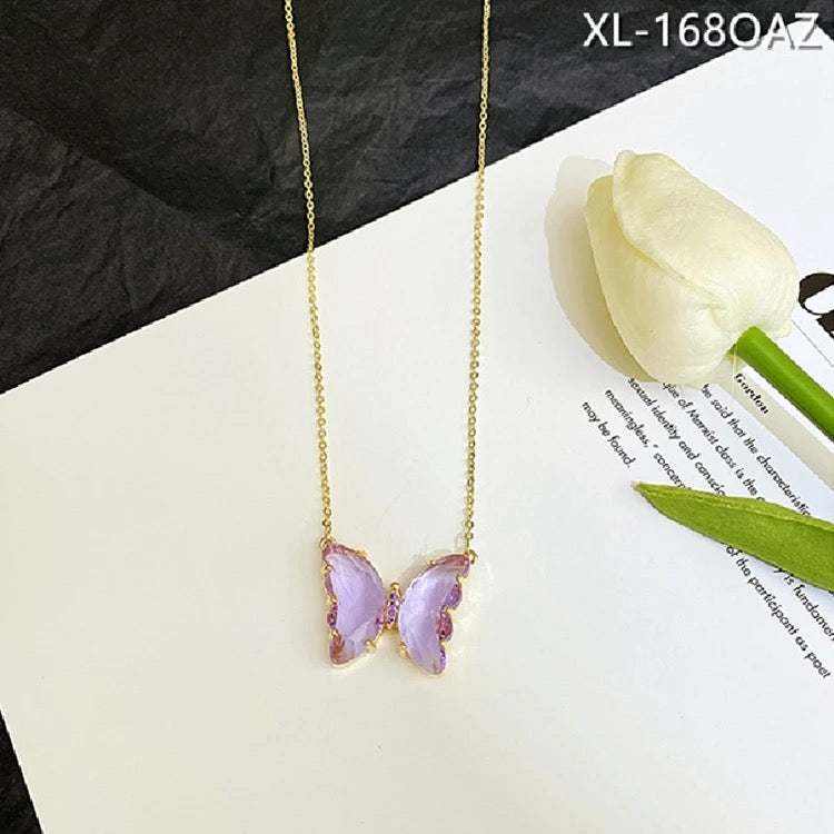 Gold Plated Purple Crystal Butterfly Pendant