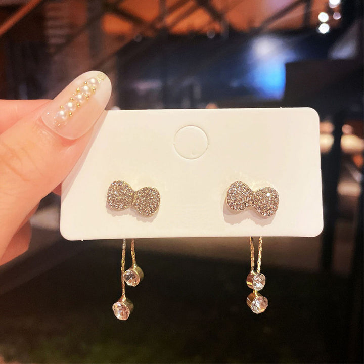 Korean Bowknot Tassel Sweet Stud Earrings 2 Pcs/Set