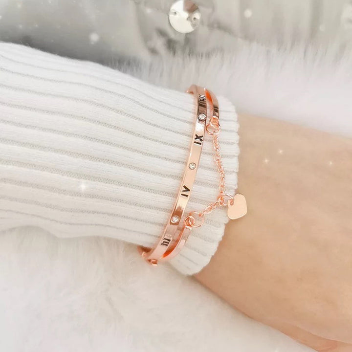Roman Numerals Heart Pendant Charm Bracelet