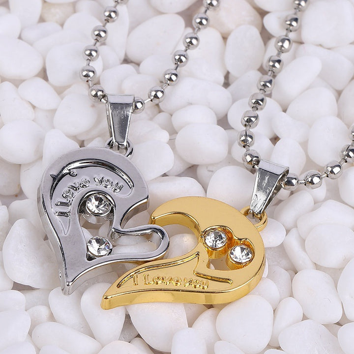 Loveable Golden Silver Stainless Steel  Broken Heart Best Friends Forever Heart Pendant Necklace