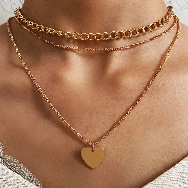 Gorgeous Gold Plated Triple Layered Heart Necklace for Women and Girls