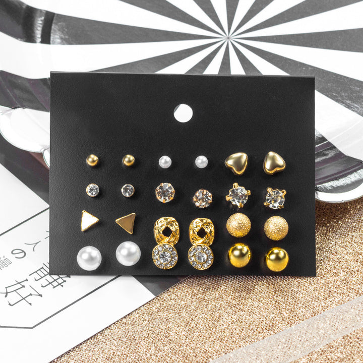 Combo Of 12 Pair Golden Studded Pearl Stud Earrings For Women and Girls