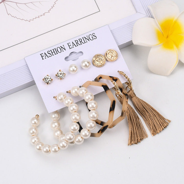 Vembley Stunning Gold Plated Pearl 6 Pair Earrings Pearl Hoop and Coin Pearl  Stud Earrings For Women and Girls