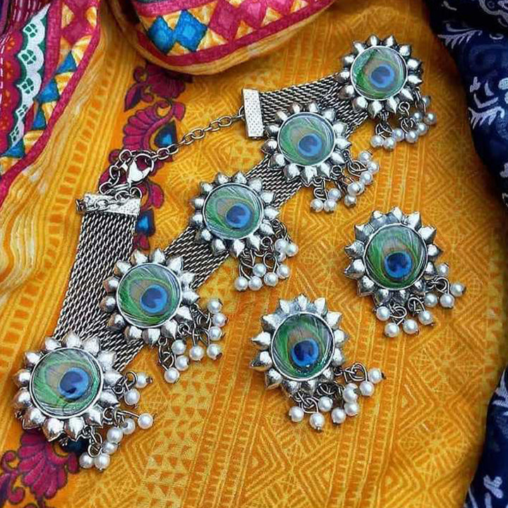 Antique Peacock Choker with Earrings